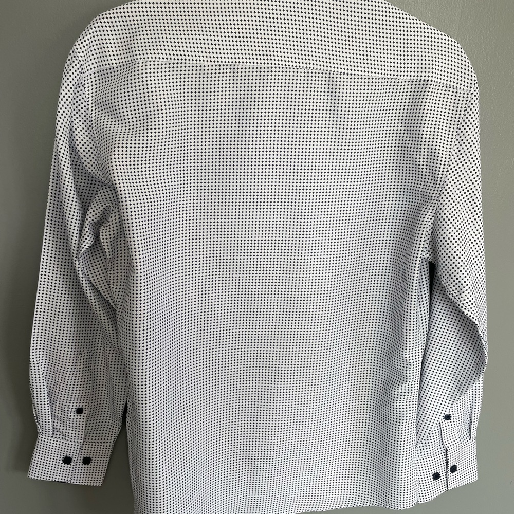 White and Navy Patterned Button Down